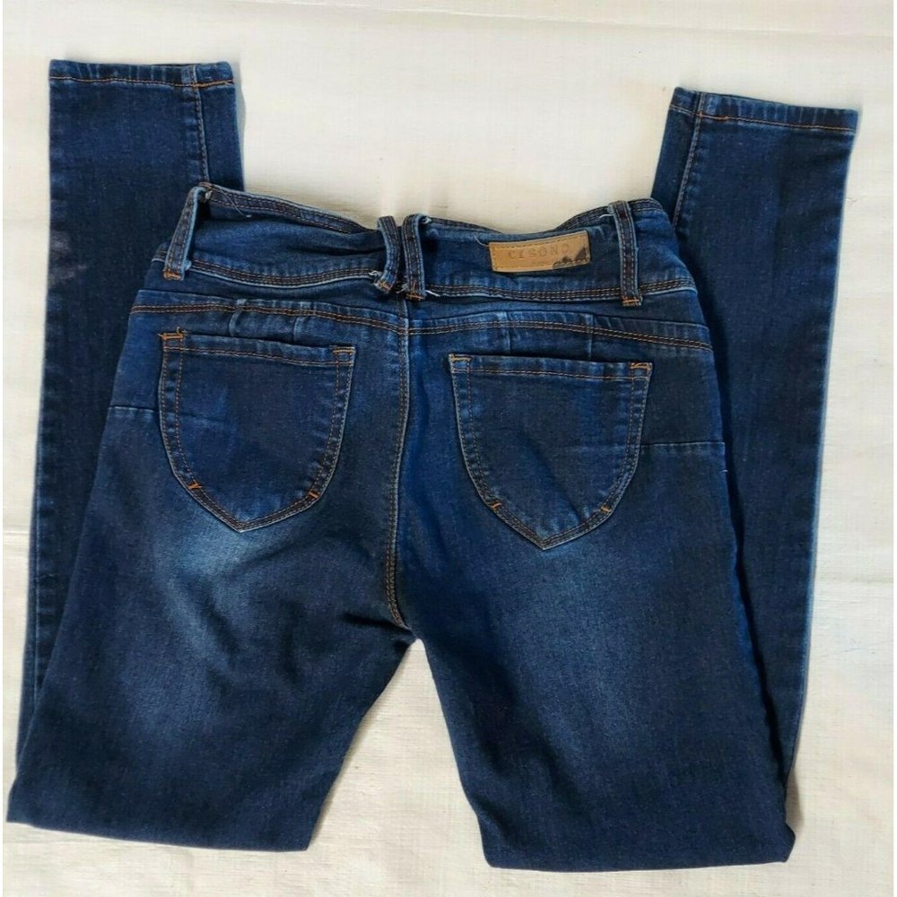 Ci Sono Denim Collection Juniors Jeans Sz 7 High Waist Skinny Leg Exposed Button - Picture 2 of 7
